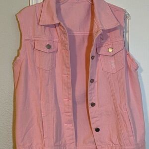 Pink Sleeveless Denim Vest